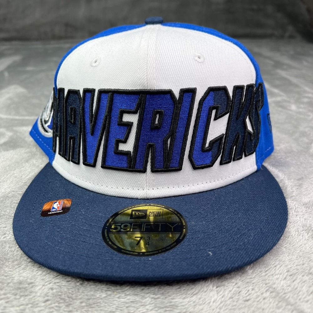 New Era Dallas Mavericks Wordmark Script NBA 59FIFTY Fitted Hat Blue White 7 3/4